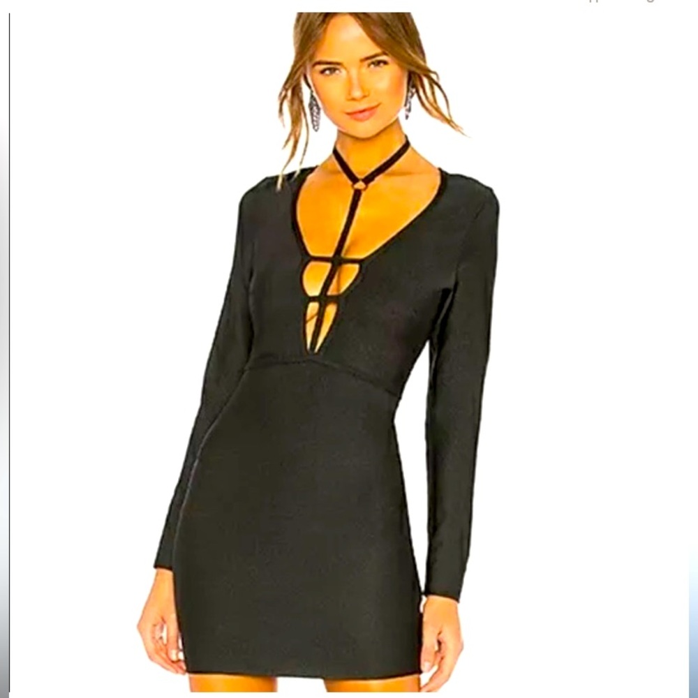 by the way. Black Long-Sleeve Plunge Mini Dress with Strappy Detail❤️🔥🍒💋
